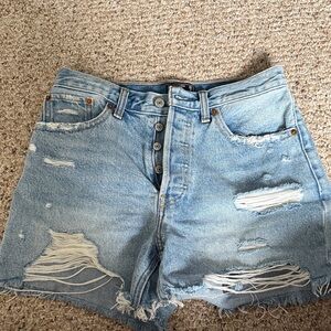 Abercrombie & Fitch Ripped Light Blue Jean Shorts